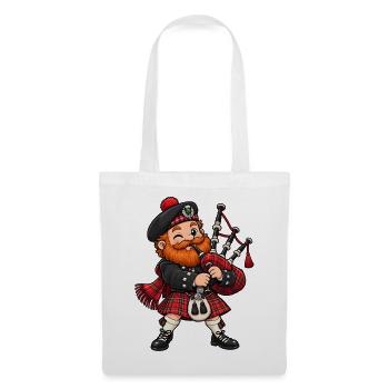 Schotte mit Dudelsack Kawaii Style – Kilt - Stoffbeutel - Weiß - Vorne