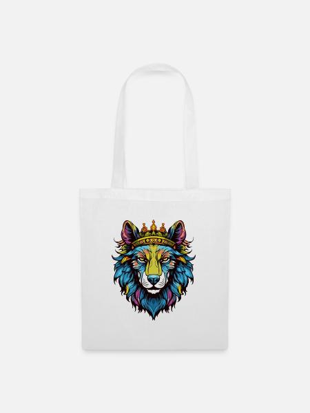 Wolf mit Krone - Stoffbeutel - Weiß