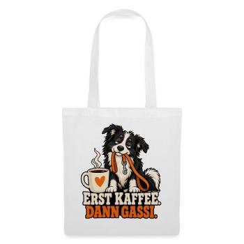 Erst Kaffee, Dann Gassi Hundemotiv - Stoffbeutel - Weiß - Vorne