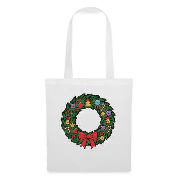 Niedliche Kawaii-Weihnachtskranzkranz Festliche Feiertagsgirlande - Stoffbeutel - Weiß - Vorne