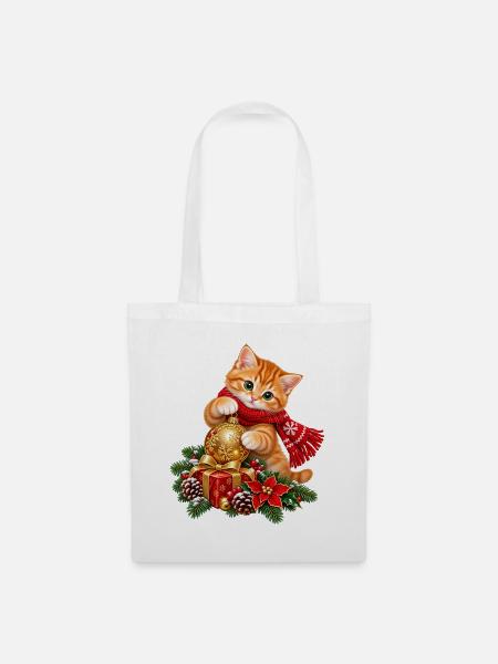 Katze Winterkuss - Stoffbeutel - Weiß