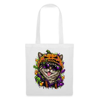 Halloween Katze mit Kürbiskopf - Stoffbeutel - Weiß - Vorne
