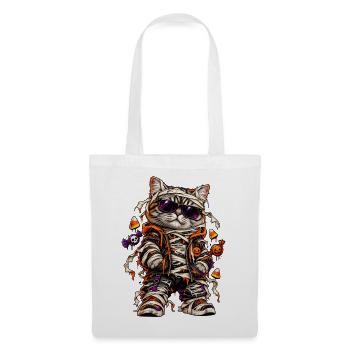Halloween Mumienkatze mit Süßkram - Stoffbeutel - Weiß - Vorne