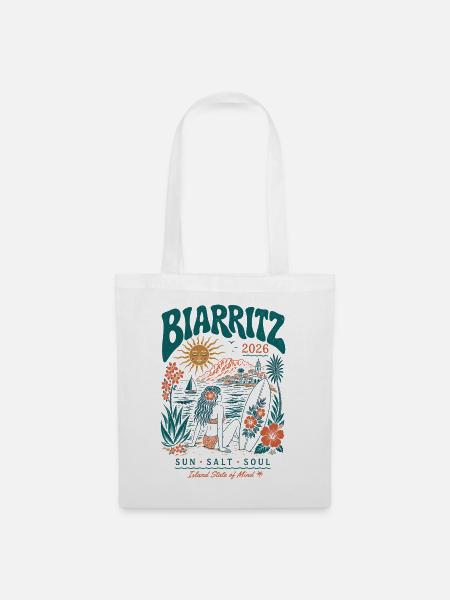 Biarritz 2026 Surf Insel Vibes - Stoffbeutel - Weiß