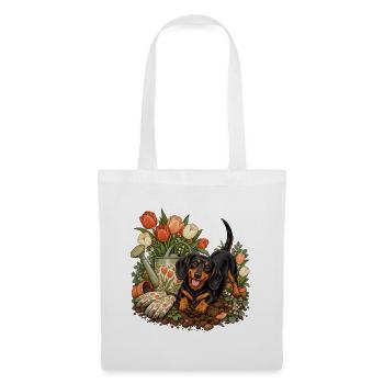 Garten-Dackel Tulpenliebe - Stoffbeutel - Weiß - Vorne