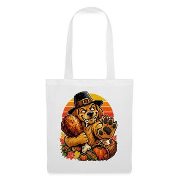 Thanksgiving Hund verteidigt Truthahn Retro - Stoffbeutel - Weiß - Vorne