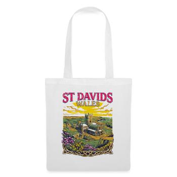 City St Davids Cathedral Wales Retro Travel - Stoffbeutel - Weiß - Vorne
