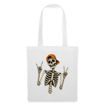 Skelettrocker mit oranger Kappe Halloween - Stoffbeutel - Weiß - Vorne