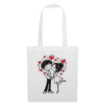 Pärchen Kuss Liebe Valentinstag Paar Geschenk - Stoffbeutel - Weiß - Vorne