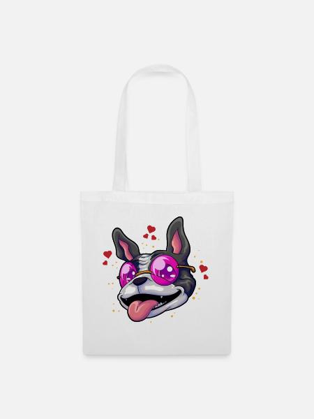 Boston Terrier Brille Humor - Stoffbeutel - Weiß