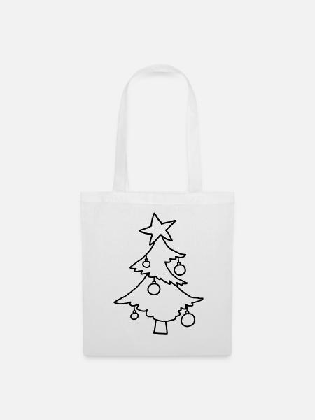 Weihnachtsbaum mit Stern – Kinderkritzelei - Stoffbeutel - Weiß