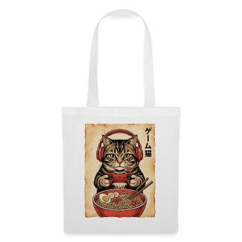 Gamer, Gaming, Japanische, Zocker, Katze, Ramen - Stoffbeutel - Weiß - Vorne