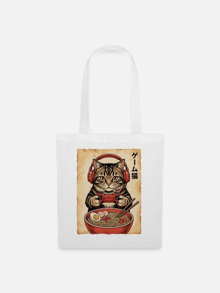 Gamer, Gaming, Japanische, Zocker, Katze, Ramen - Stoffbeutel - Weiß