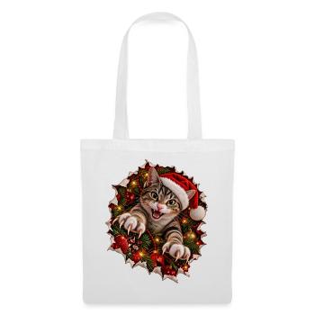 Psycho-Weihnachtskatze – Krallenchaos zu Weihnacht - Stoffbeutel - Weiß - Vorne