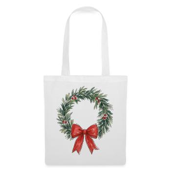 Traditioneller Weihnachtskranz mit roter Schleife - Stoffbeutel - Weiß - Vorne