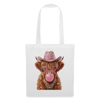 Hochlandrind Cowgirl mit Kaugummiblase - Stoffbeutel - Weiß - Vorne