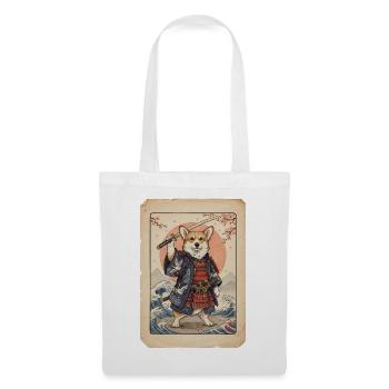 Samurai Corgi japanischer Holzschnitt Stil - Stoffbeutel - Weiß - Vorne