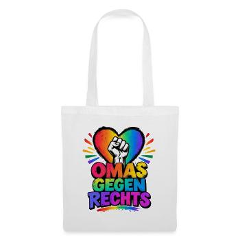 OMAS GEGEN RECHTS – Regenbogen Herz - Stoffbeutel - Weiß - Vorne