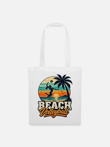 Beachvolleyball Sunset – Retro Beach Vibes - Stoffbeutel - Weiß