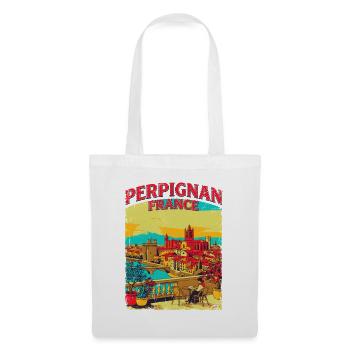 Vintage Style Perpignan France Cityscape Novelty - Stoffbeutel - Weiß - Vorne