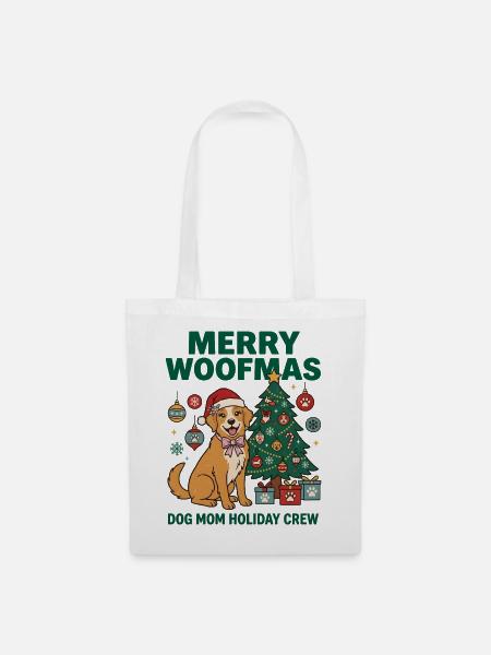 Fröhliche Woofmas Hundemama-Weihnachtscrew - Stoffbeutel - Weiß