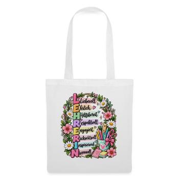 Lehrerin Definition Akrostichon Blumen Geschenk - Stoffbeutel - Weiß - Vorne