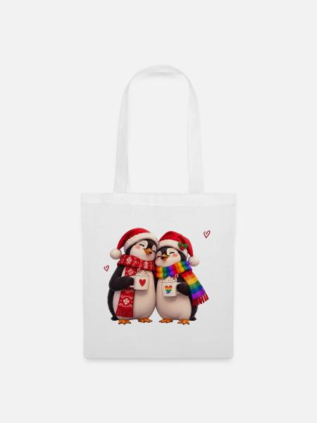 Weihnachten Pinguine – Liebe & Pride - Stoffbeutel - Weiß