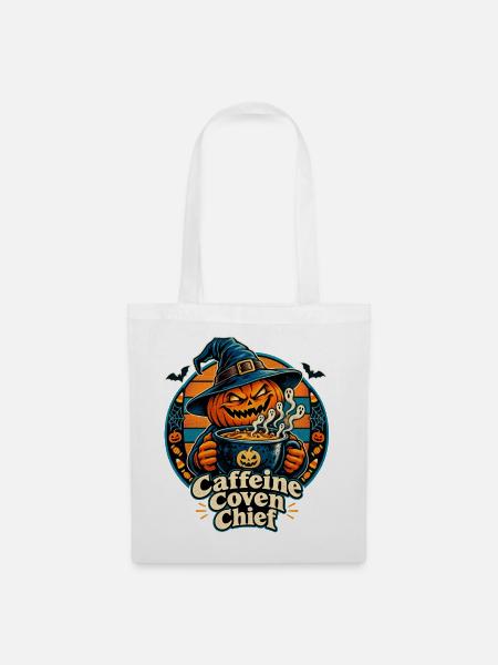 Halloween-Kürbis Caffeine Coven Chief - Stoffbeutel - Weiß