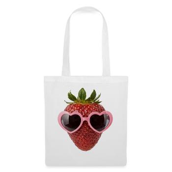 Erdbeere mit Herz Sonnenbrille lustig - Stoffbeutel - Weiß - Vorne