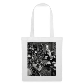 Chihuahua Selfie Weihnachtsmann Weihnachtsoutfit - Stoffbeutel - Weiß - Vorne