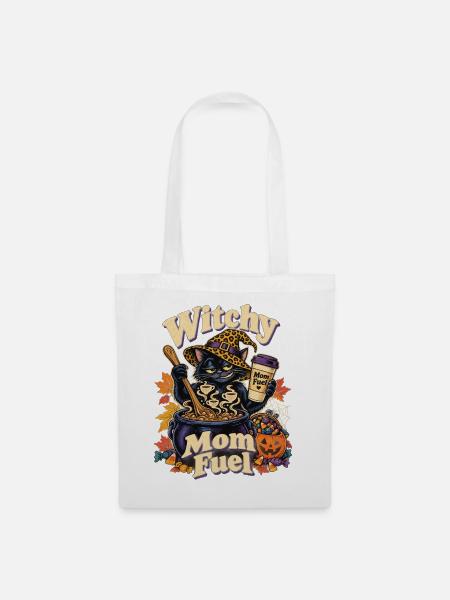 Halloween Hexenkatze Witchy Mom Fuel - Stoffbeutel - Weiß