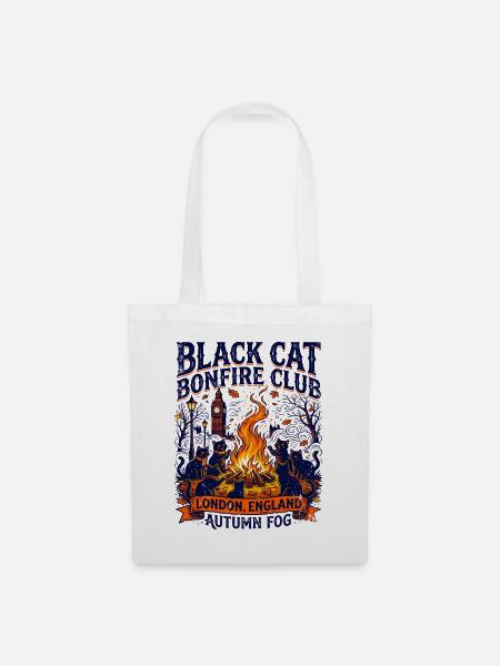 Black Cat Bonfire Club London England - Stoffbeutel - Weiß