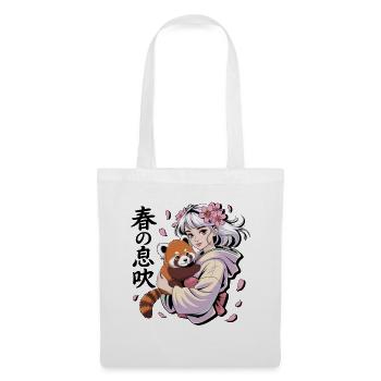  春の息吹 Anime Mädchen Mit Rotem Panda Sakura - Stoffbeutel - Weiß - Vorne