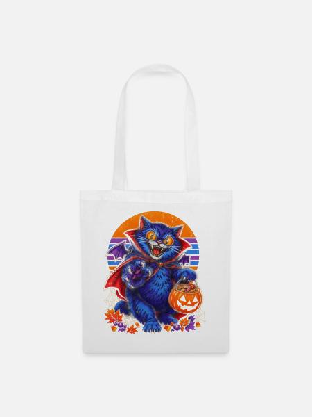 Halloween Vampir-Katze vor Retro-Sonne - Stoffbeutel - Weiß
