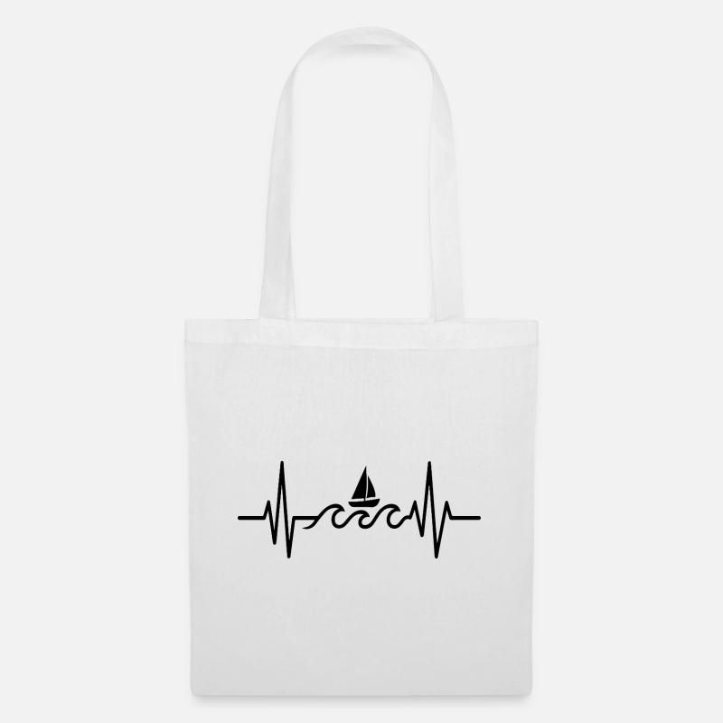 Boot Heartbeat Line Minimalistisches Segeldesign - Stoffbeutel - Weiß
