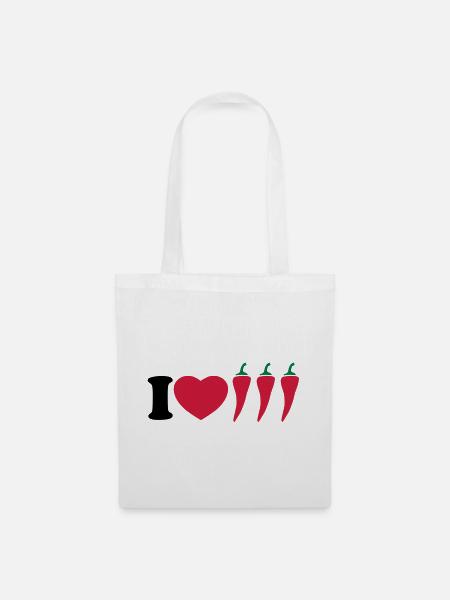 I love chilli - Ich liebe Chili - Stoffbeutel - Weiß