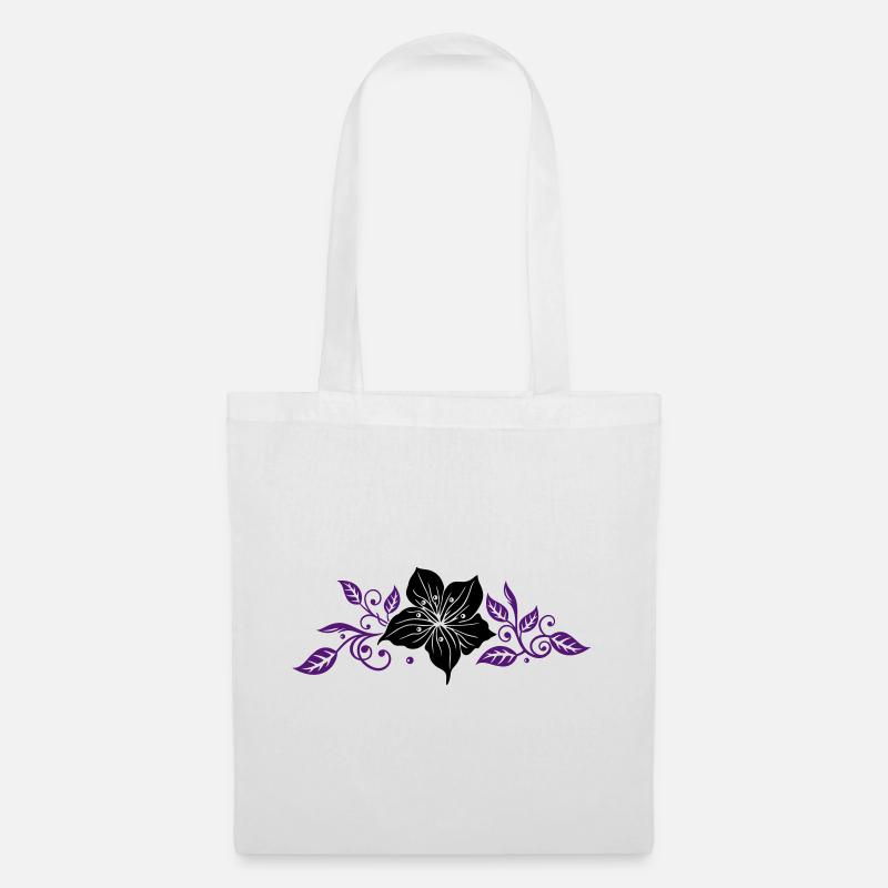 Schwarze Lilie mit violetten Ranken-Elementen - Stoffbeutel - Weiß