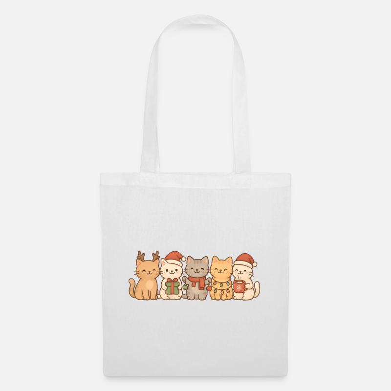 Katzen, Kinder, Jungen, Mädchen, Weihnachten - Stoffbeutel - Weiß