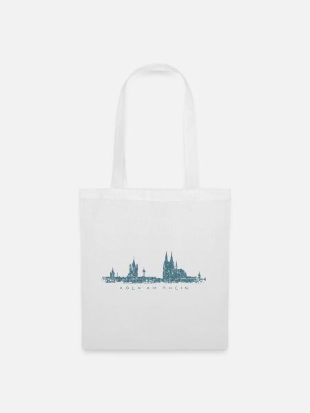 Köln am Rhein Kölner Skyline (Vintage Blau) - Stoffbeutel - Weiß