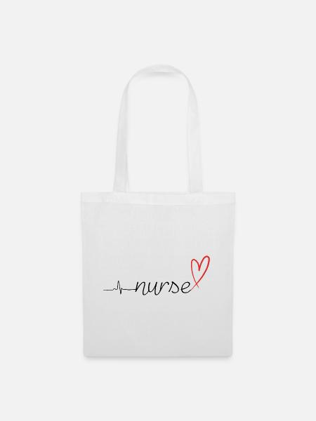 Nurse Heartbeat EKG Stethoscope Script Design - Stoffbeutel - Weiß