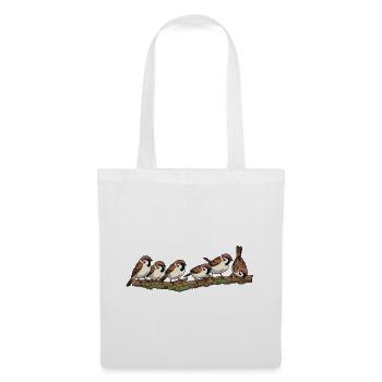 Sparrows on a branch nature illustration - Tote Bag - white - Front