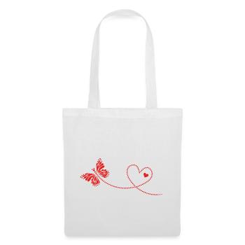 Papillon avec coeur, Saint Valentin, Anniversaire - Sac en tissu - blanc - Devant