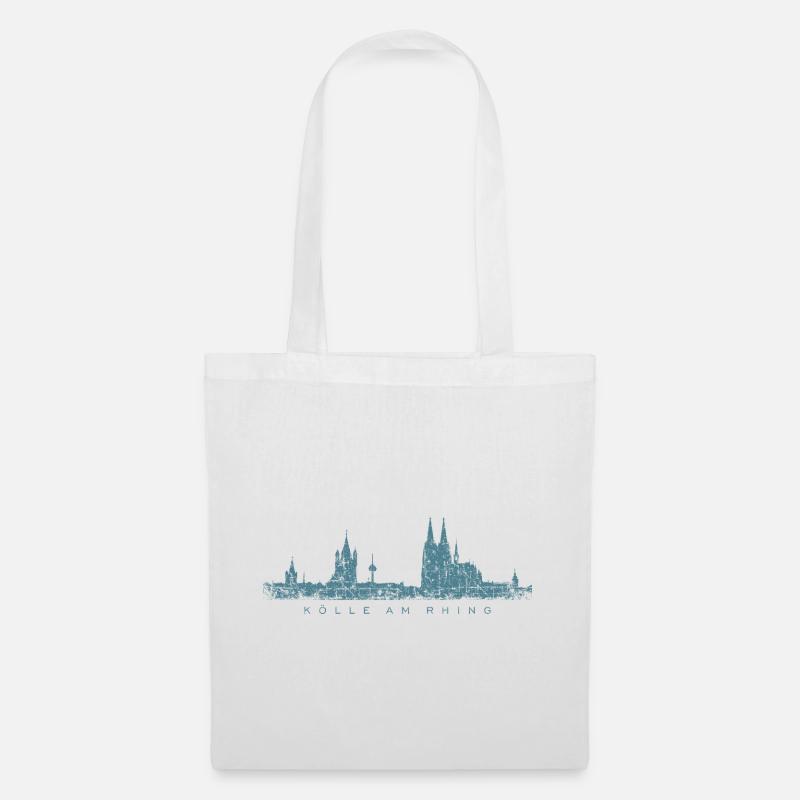 Kölle am Rhing Köln Kölner Skyline (Vintage Blau) - Stoffbeutel - Weiß