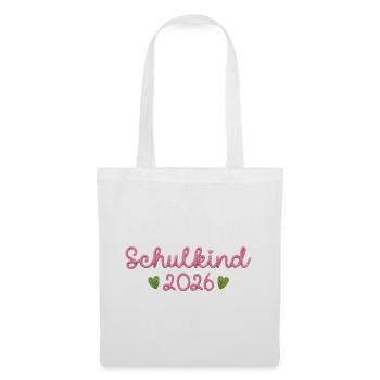 Schulkind 2026 mit Herzen Faux Yarn Strickmuster  - Stoffbeutel - Weiß - Vorne