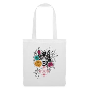 Florales und dekoratives Tigerkopf-Design in Coule - Stoffbeutel - Weiß - Vorne