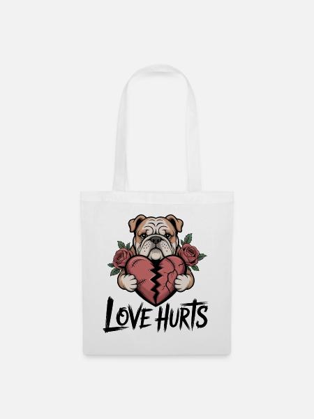 Bulldogge Herzschmerz Blumen Illustration - Stoffbeutel - Weiß