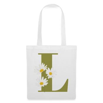 Lettre l vert marguerites - Sac en tissu - blanc - Devant
