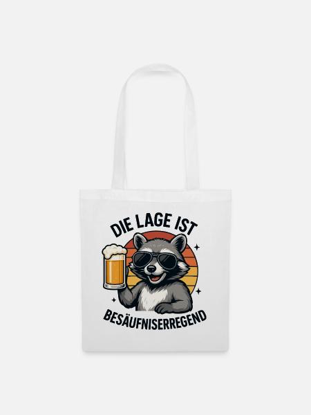 Raccoon Bierheld Sonnenbrille Waschbär bier - Stoffbeutel - Weiß