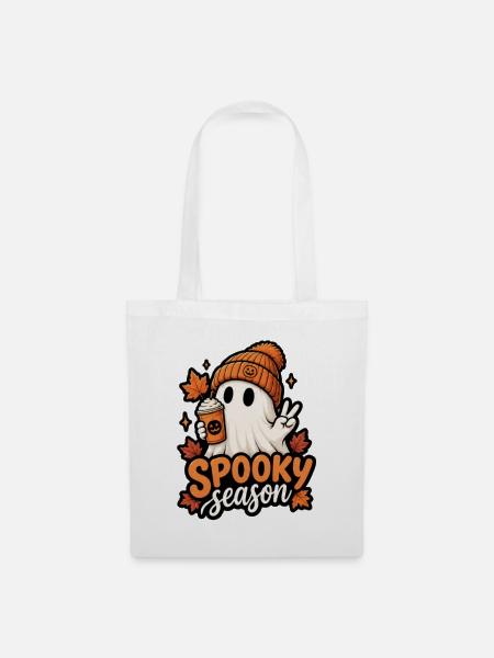 Spooky Season Geist mit Kürbis Mütze - Stoffbeutel - Weiß