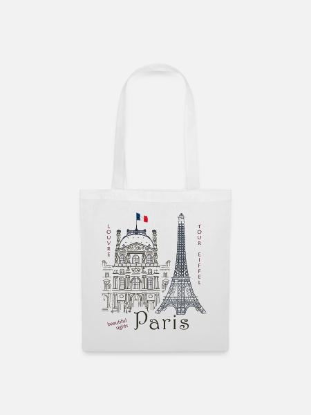 Paris, Zeichnung Louvre & Eiffelturm - Stoffbeutel - Weiß